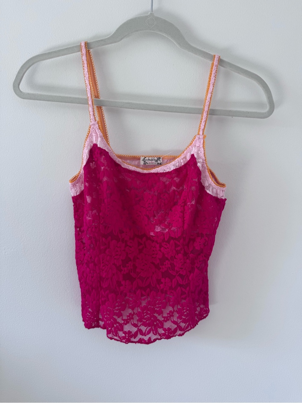 Free People Fuchsia Lace Camisole with Pink and Peach Trim